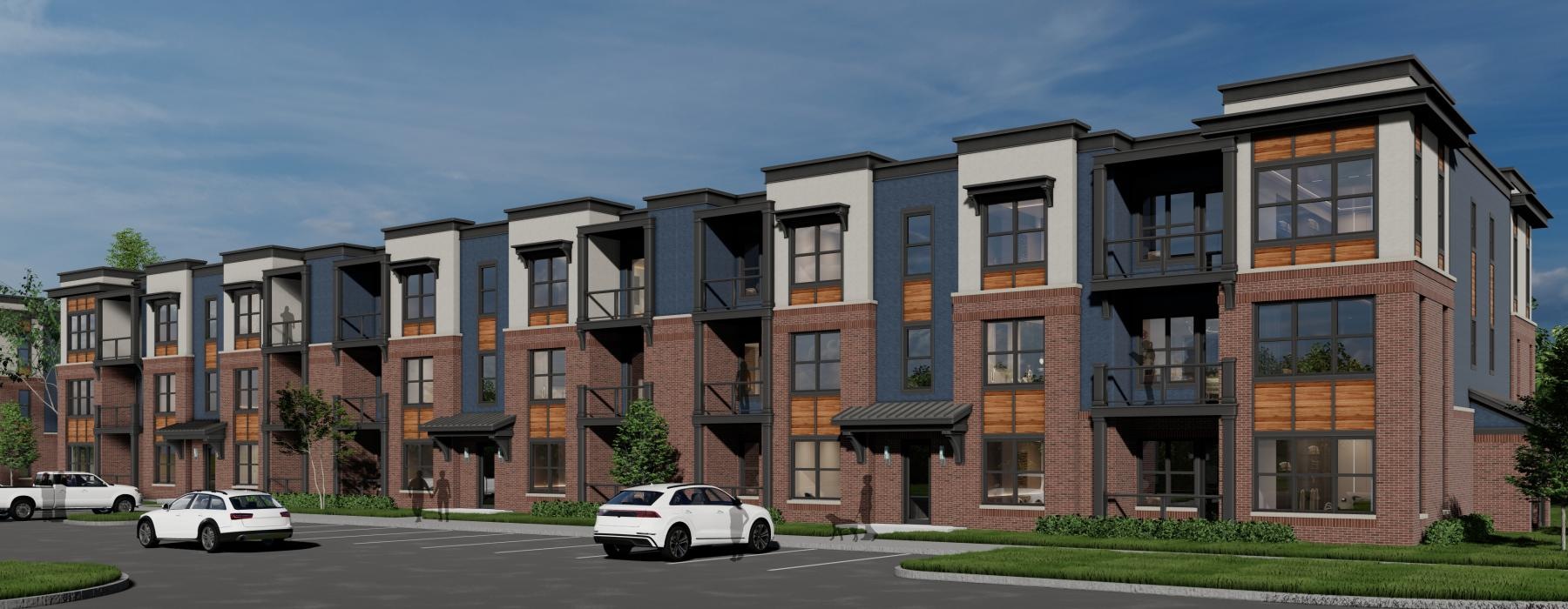 a building with cars parked in front